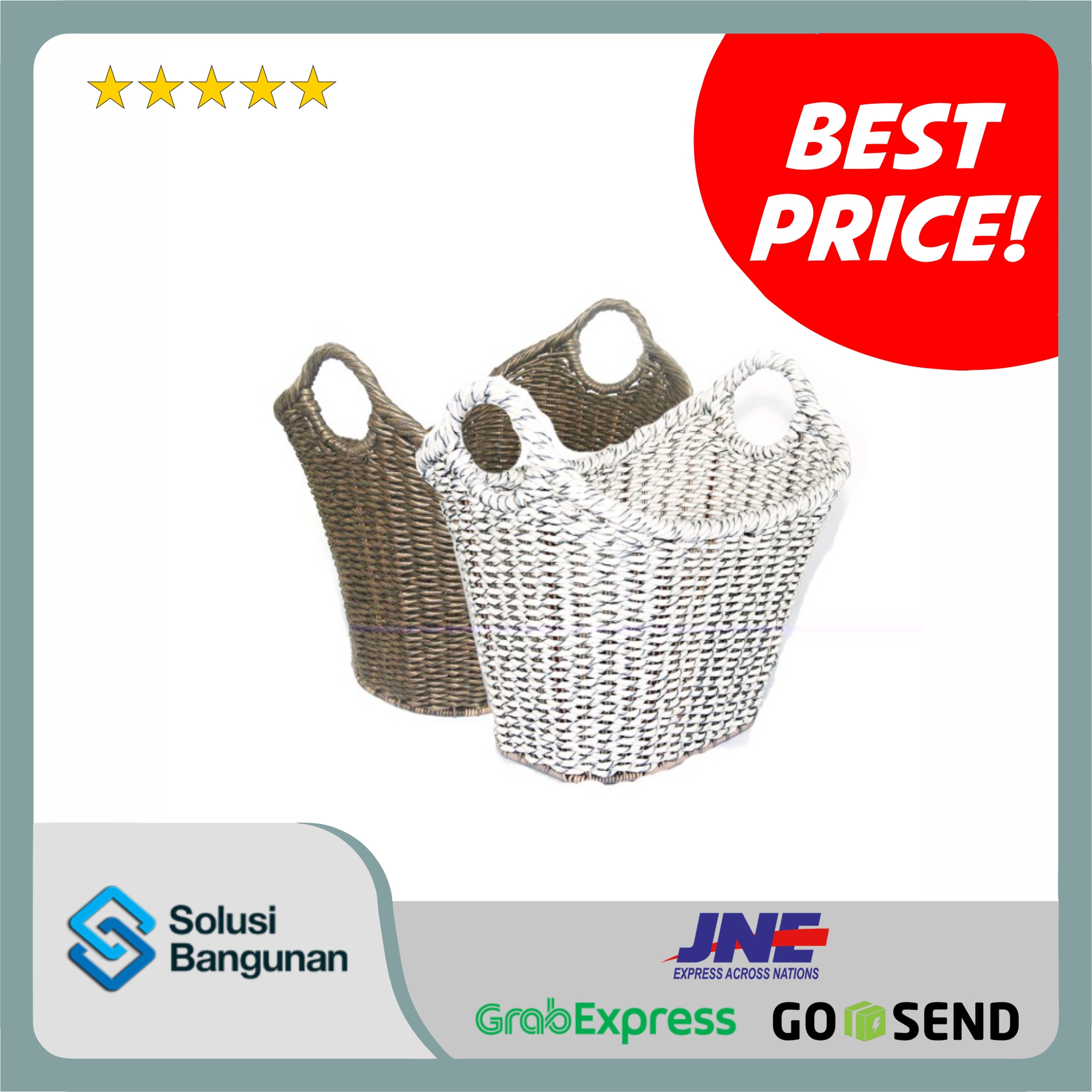 H395A5 - Hospitality Circle Handle Water Hyacinth Basket